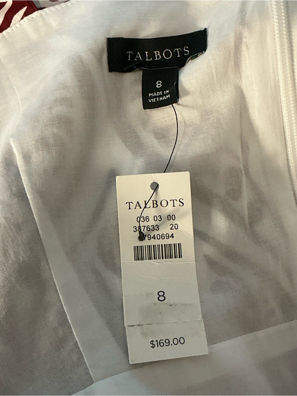 Talbots White and Burgundy Printed Maxi Dress Size 8 - Picture 9 of 12